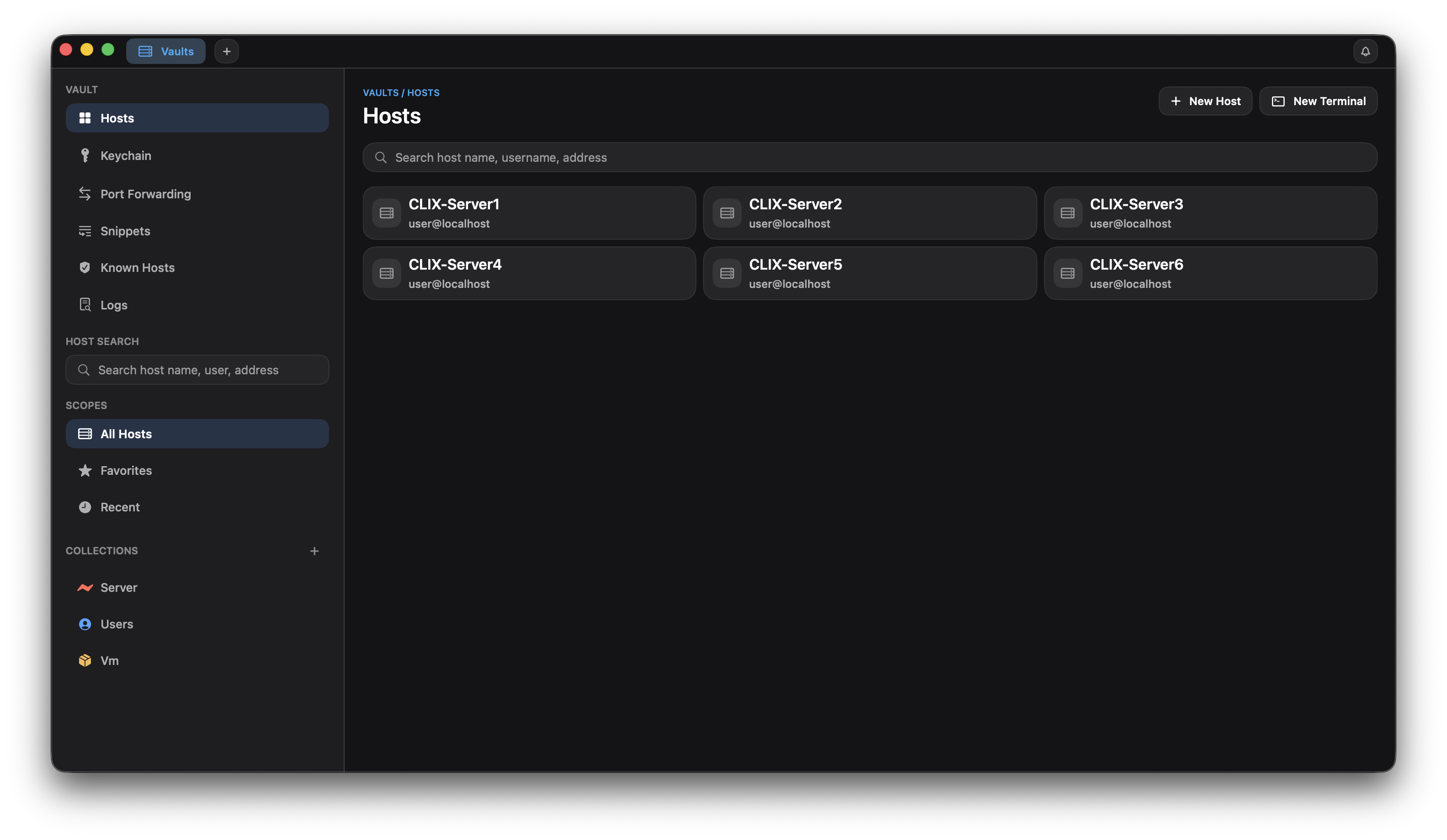 CLIX hosts overview screenshot