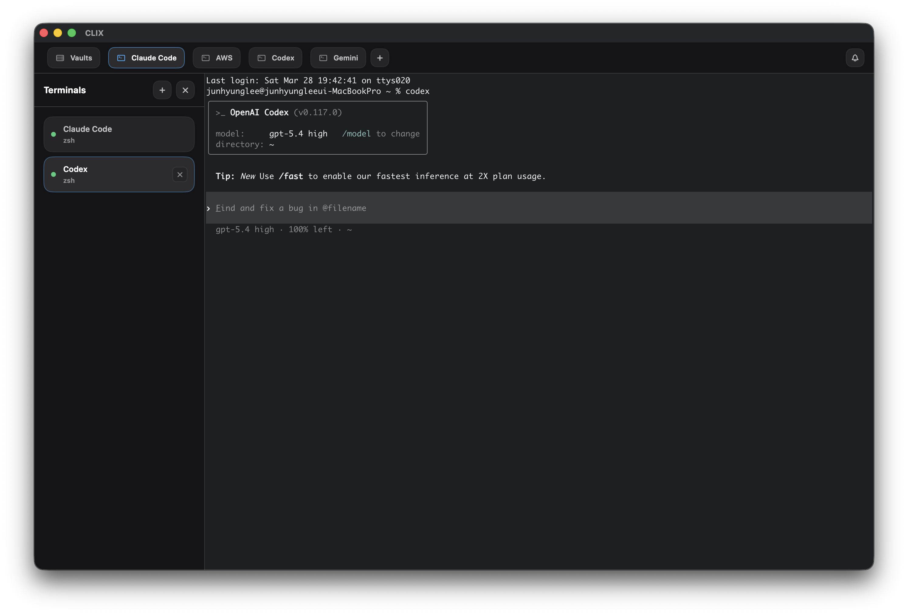 CLIX terminal workspace screenshot